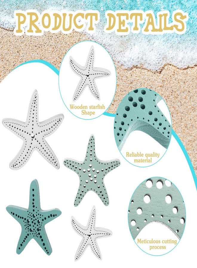 Qunclay 4 Pcs Summer Wooden Starfish Decoration Beach Table Block Starfish Coastal Table Sign Coastal Tiered Tray Summer Farmhouse Decoration for Home Beach Office Bedroom - Image 5